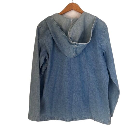 Chic Denim Jacket Hooded Soft Full Zip 100% Cotton Casual Cool Retro Y2K Size LG - Picture 2 of 11